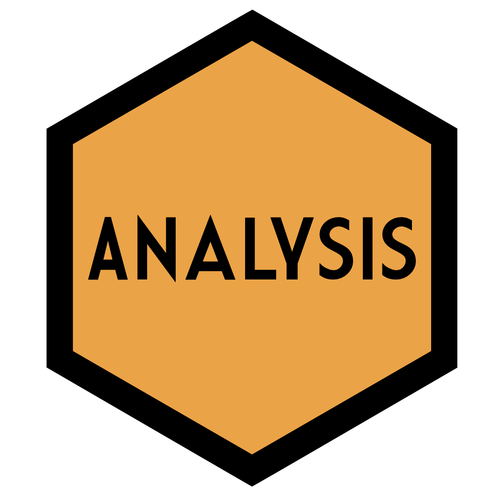 Hex sticker, orange, text: Analysis