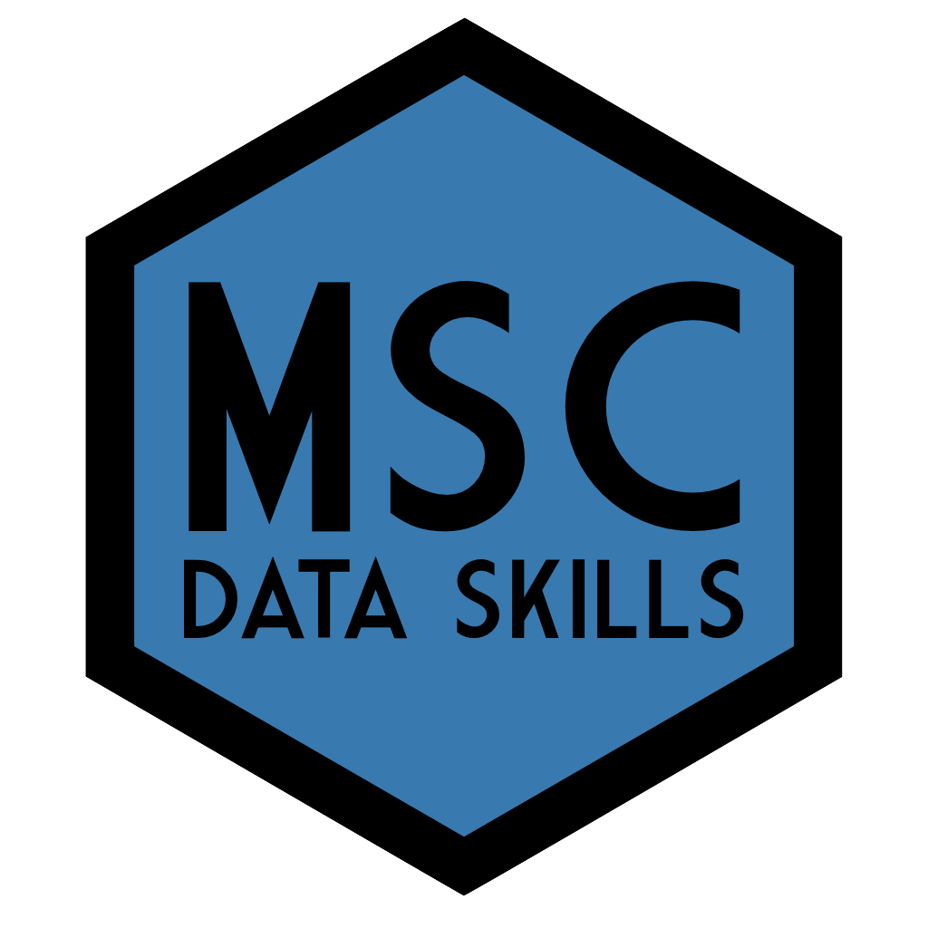 Hex sticker, blue, text: MSC DATA SKILLS