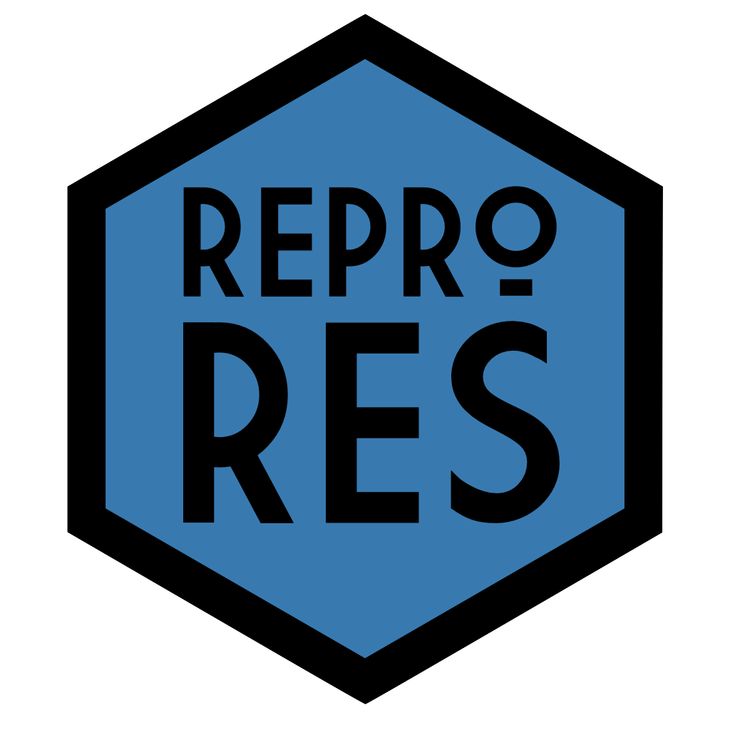 Hex sticker, blue, text: Repro Res