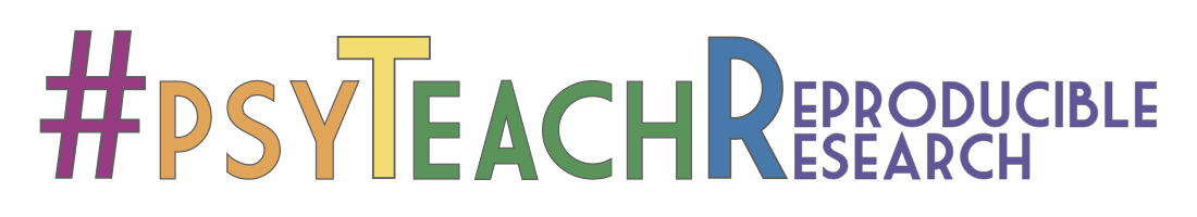 The word #PsyTeachR in rainbow letters, and smaller letters after the R spelling Reproducible Research